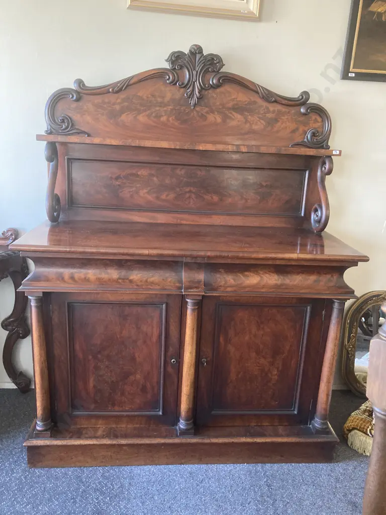 Antique Mahogany Chiffioner, Heavilly Carved Detail And Scrolling, 2 Door, 2Drawer, With Key. H1.62m,, W1.23m, D49cm. Image 1++