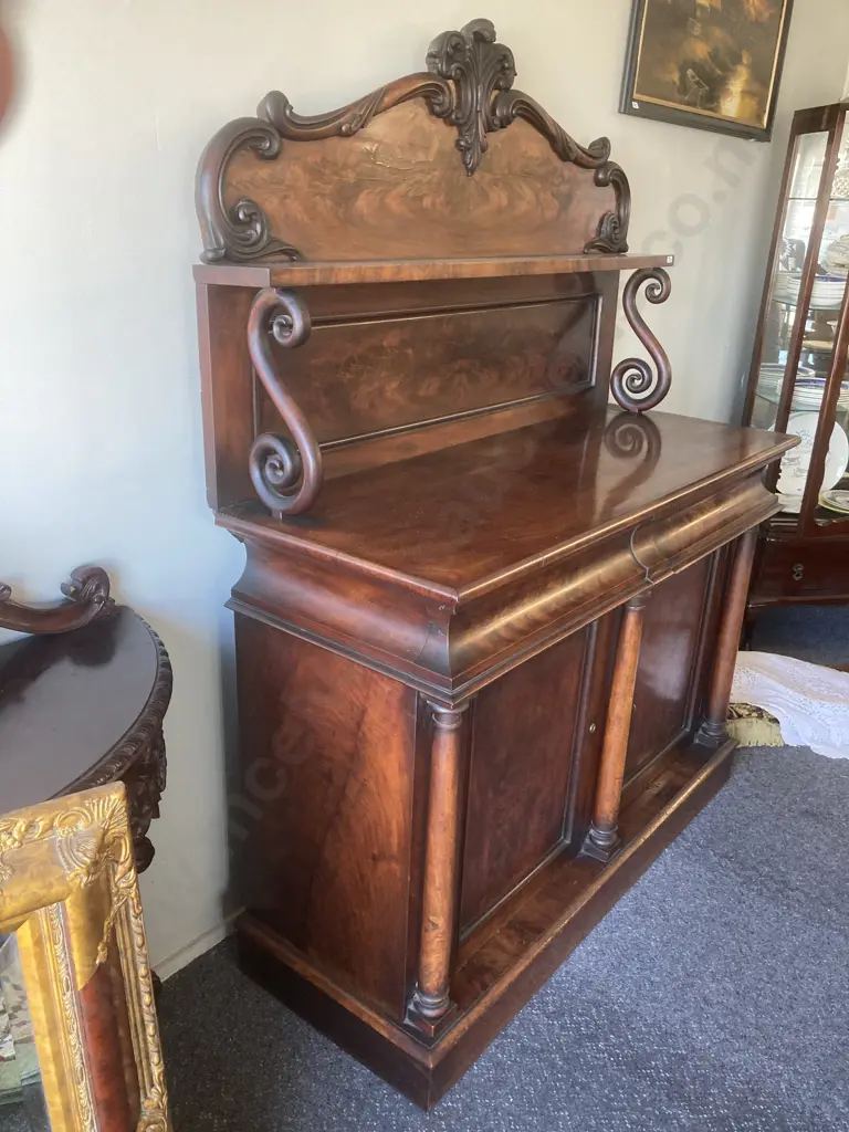 Antique Mahogany Chiffioner, Heavilly Carved Detail And Scrolling, 2 Door, 2Drawer, With Key. H1.62m,, W1.23m, D49cm. Image 1++