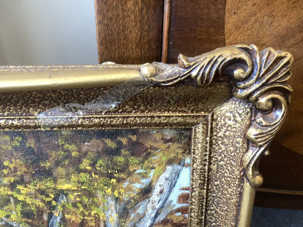 Original Artwork By LG Bowerbank 1976 Titled 'Avenue Of Gold' Waihirere, Gilt Ornate Frame, 70 x 55cm Image 1++