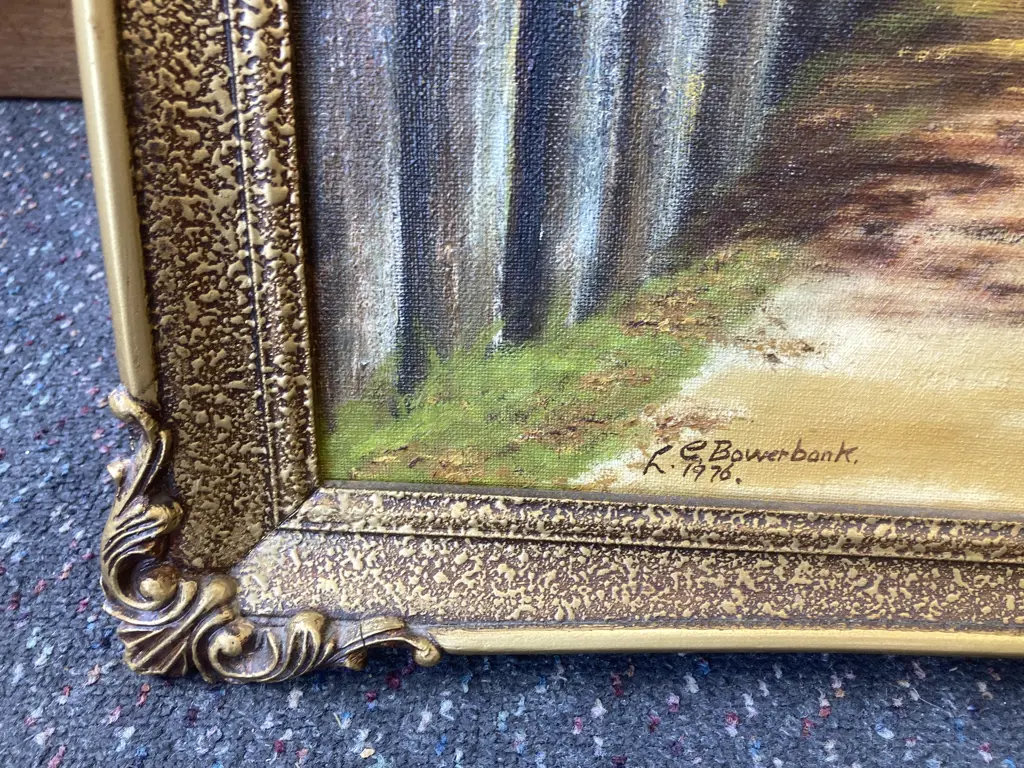 Original Artwork By LG Bowerbank 1976 Titled 'Avenue Of Gold' Waihirere, Gilt Ornate Frame, 70 x 55cm Image 1++
