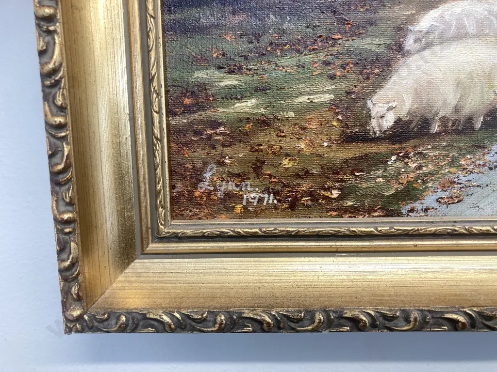 Original Oil By Lynn 1971 'Sheep Droving' Gilt Frame, 48 x 58cm Image 1++