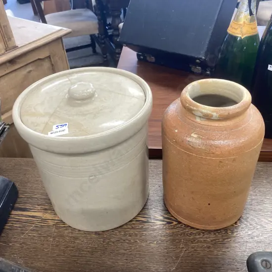 Lidded Stone Jar (af to lid), H26cm, Terracotta Stone Jar, H27cm