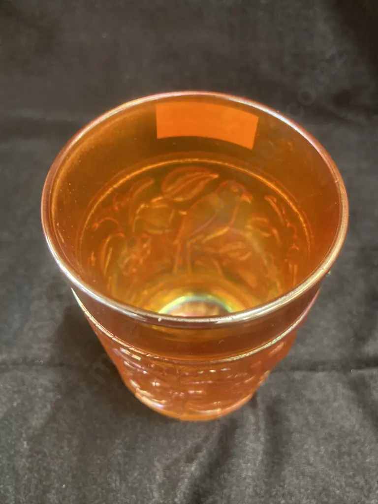 Antique Imperial Glass Marigold Carnival Glass Robin Tumbler, C1910?, Pattern #670, H11 Dia7cm Image 1++
