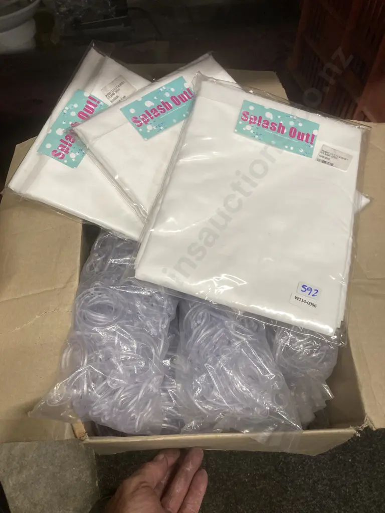 'Splash Out' White Shower Curtains x 3, 2.2m x 2 Weighted With 12 Packs Of Shower Curtain Hooks Image 1++