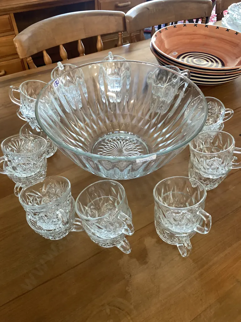 Vintage large sized Punch Bowl set with 11 extra cups Image 1++