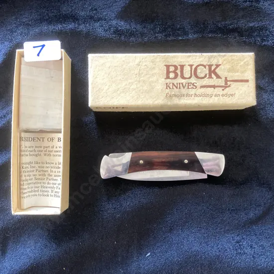 Vintage Buck USA 503 Prince Folding Pocket Knife Plain Wood & Nickel Bolsters, Original Box & Paperwork