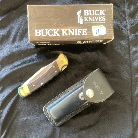 Buck Knife 110 X USA 4 Pin Folding Pocket Knife Lockback Black Leather Sheath & Box