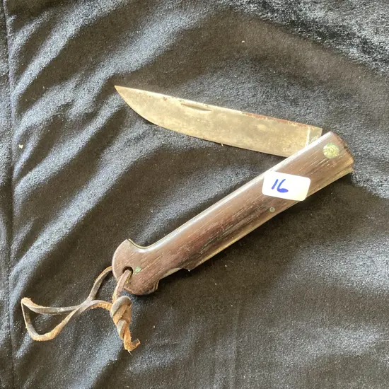 Vintage Folding Knife With Wood Handle L26cm