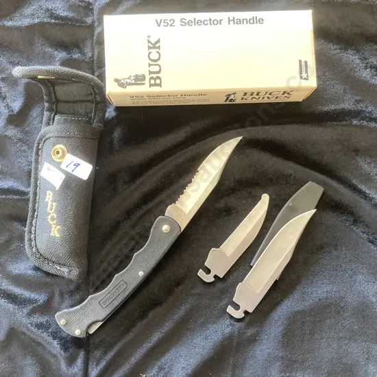 Rare Retired Buck Selector With 3 Blades, Pouch & Manual