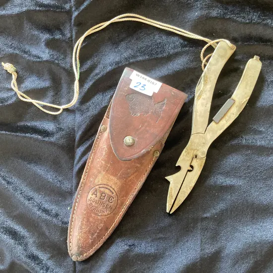 Vintage ABC Solingen Germany Fishermans Multi Pliers Leather Sheath