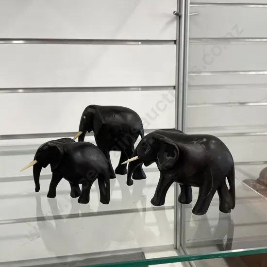 Trio of Carved Wooden Elephants. H11, 8.5 and 7cm