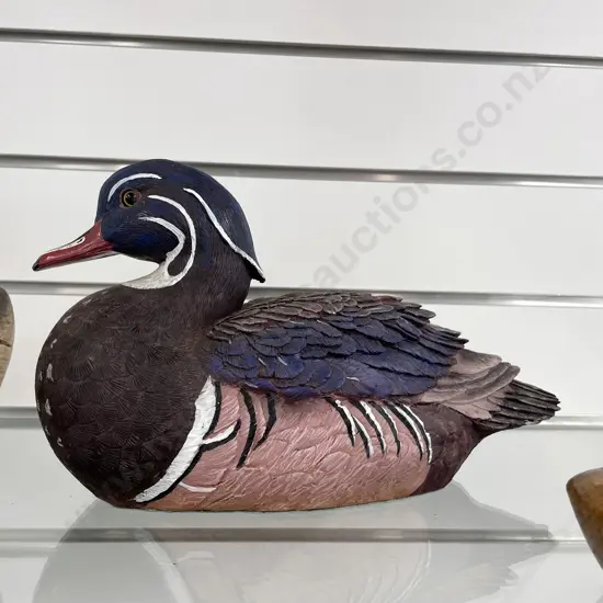 Carved Wooden hand painted duck. L33, H18cm