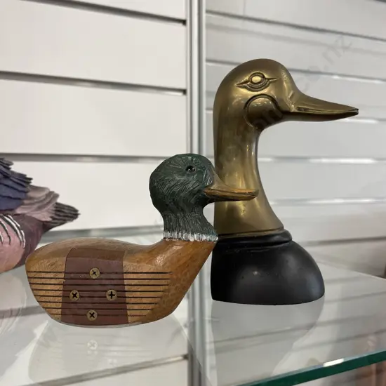 Two Decorative Duck ornaments. One with solid brass head and one Ben Hogan Apex 1 Wood Golf Club head