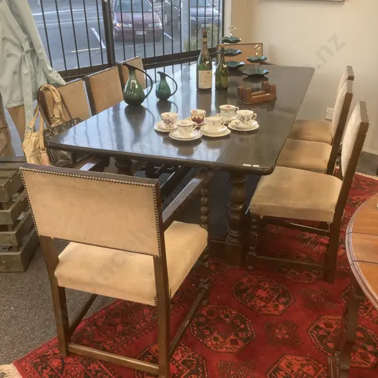Vintage Kenyan Solid Wood Rectangular Dining Table, 243 x 113cm With 8 Dining Chairs (includes 2 Carvers)