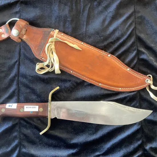 Large Western USA Bowie Knife W49 With Leather Sheath, L36.5cm