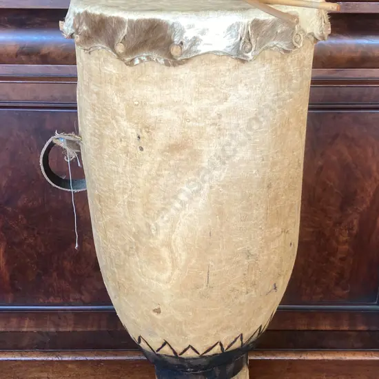 Vintage Tribal Drum With Pair Of Drumsticks H93cm