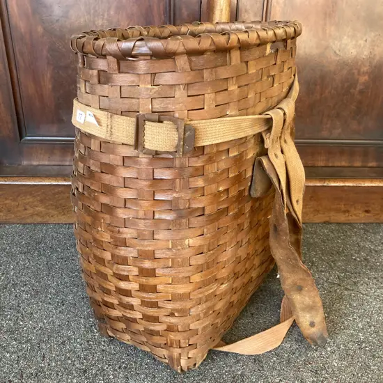 Vintage Hand Woven American Back Pack Trappers Basket