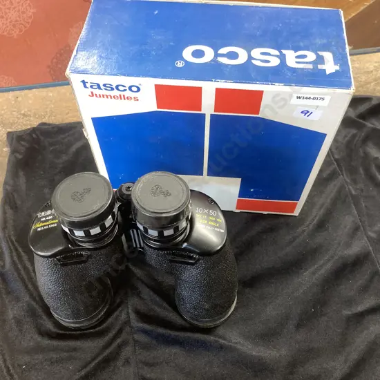 Tasco No430 International Wide Angle 10x50 Binoculars With Original Box, Reg No 5868