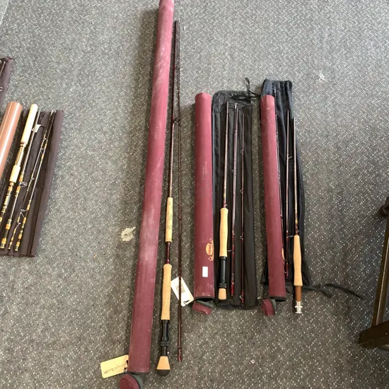 Three Penn Rods, gold medal. IMS6129 FG Graphite 9 foot #12 line with tube, IMS6890-4P Graphite 9 foot #8 line and