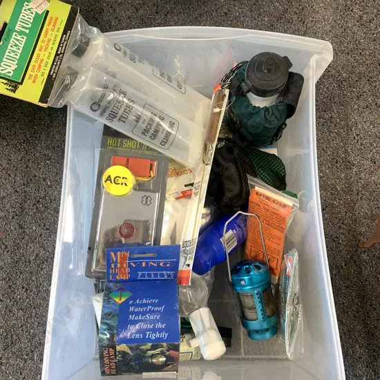 Clear Bin Of Camping Sundries