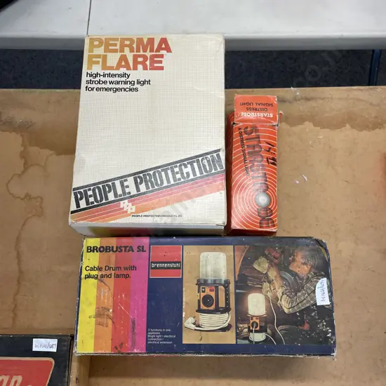 3 x Vintage Boxed Lights. Starstobe Distress, Brobusta SL Lamp and Perma Flare Light