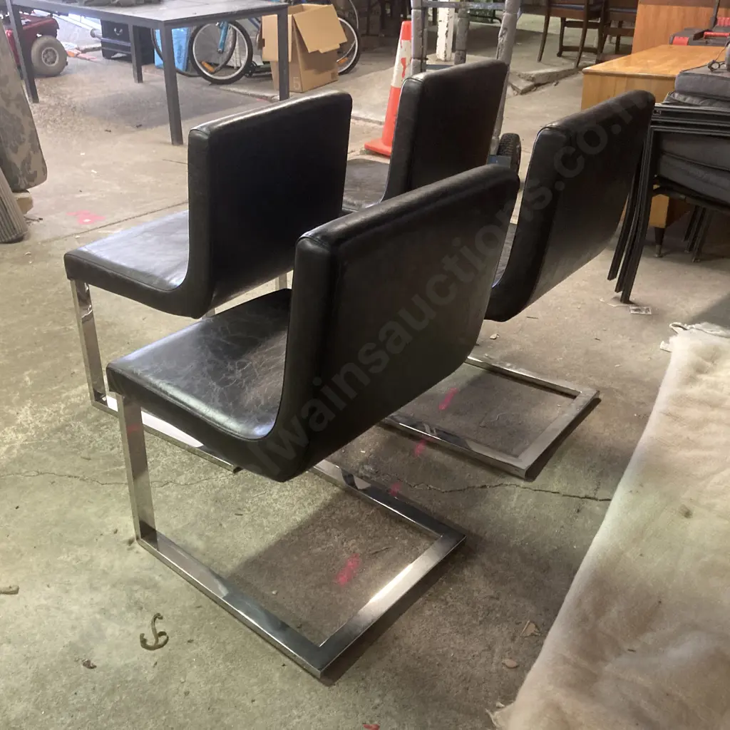 Dark Brown Faux Leather Dining Chairs with Chrome Cantilever Frames, Set Of Four Image 1++