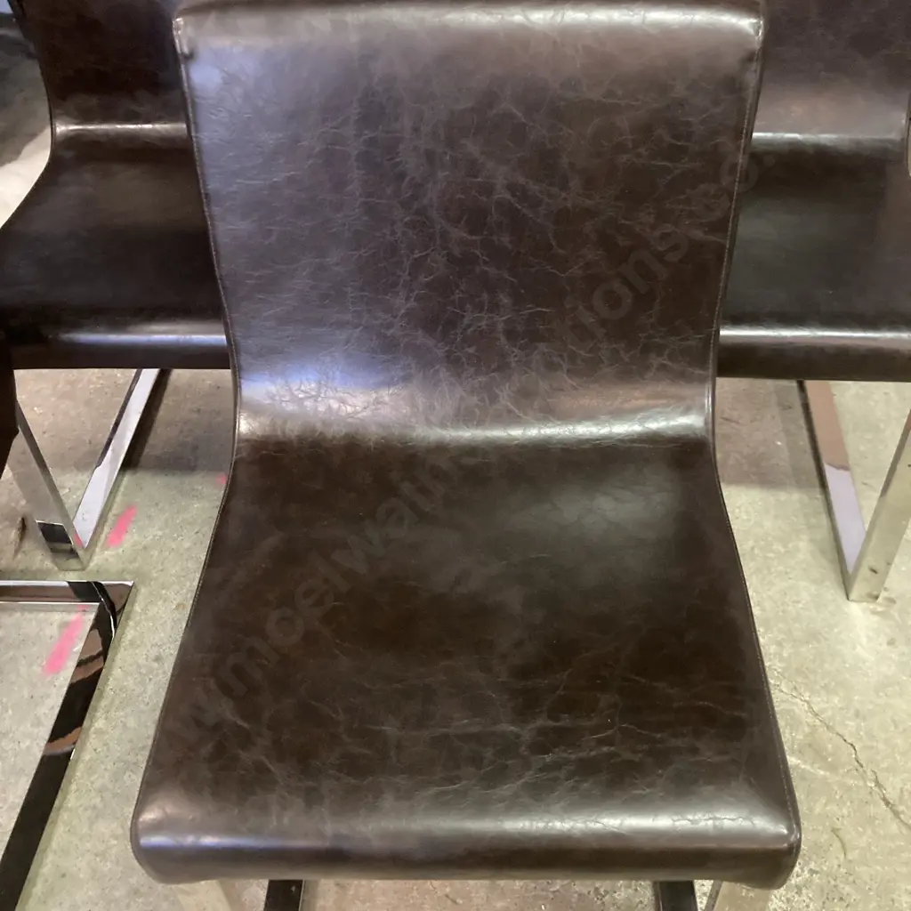 Dark Brown Faux Leather Dining Chairs with Chrome Cantilever Frames, Set Of Four Image 1++