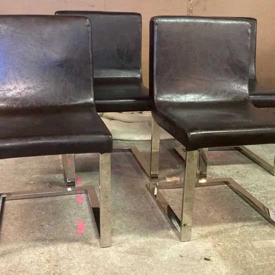 Dark Brown Faux Leather Dining Chairs with Chrome Cantilever Frames, Set Of Four