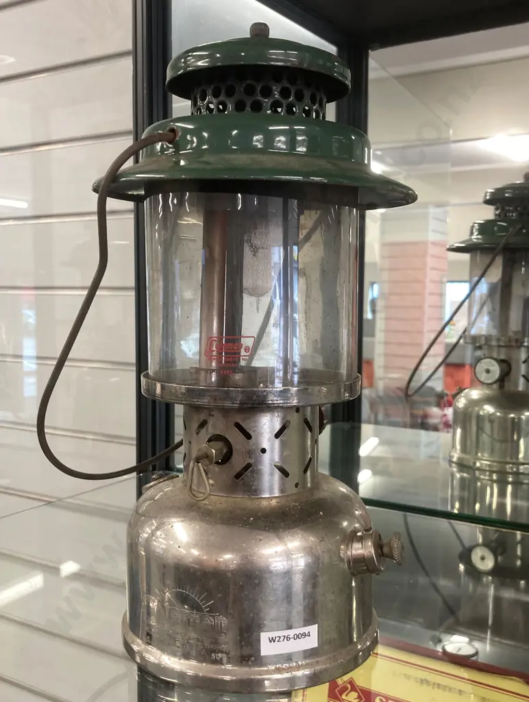 Vintage 1950 Coleman Canada Sunshine Of The Night Lantern, 237 Empire, Chrome Sea Green H35cm, Replacement Globe Fitted Image 1++