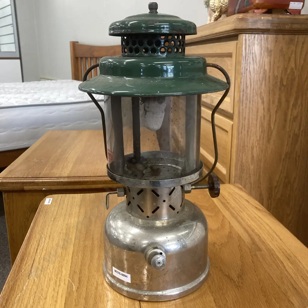 Vintage 1950 Coleman Canada Sunshine Of The Night Lantern, 237 Empire, Chrome Sea Green H35cm, Replacement Globe Fitted Image 1++