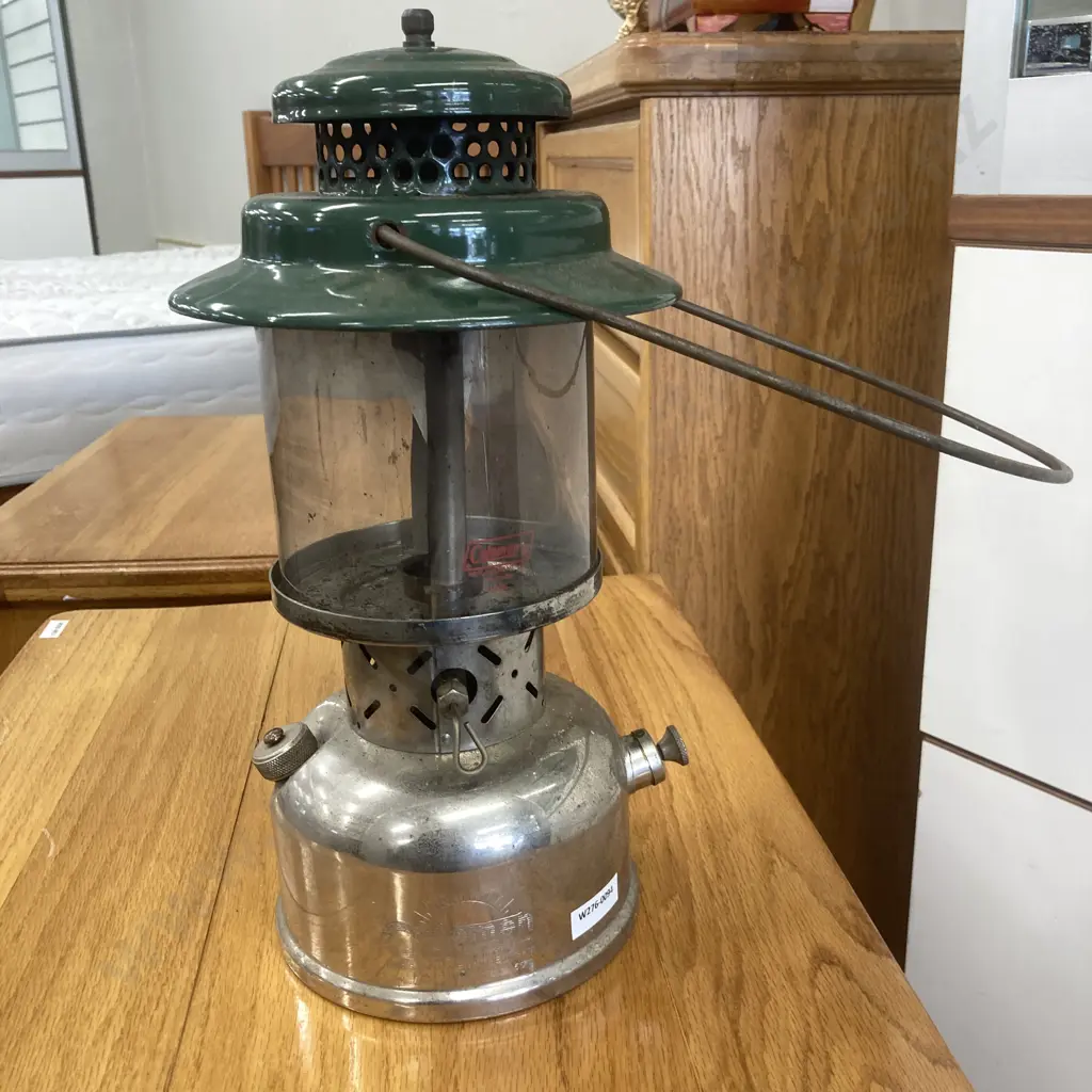 Vintage 1950 Coleman Canada Sunshine Of The Night Lantern, 237 Empire, Chrome Sea Green H35cm, Replacement Globe Fitted Image 1++