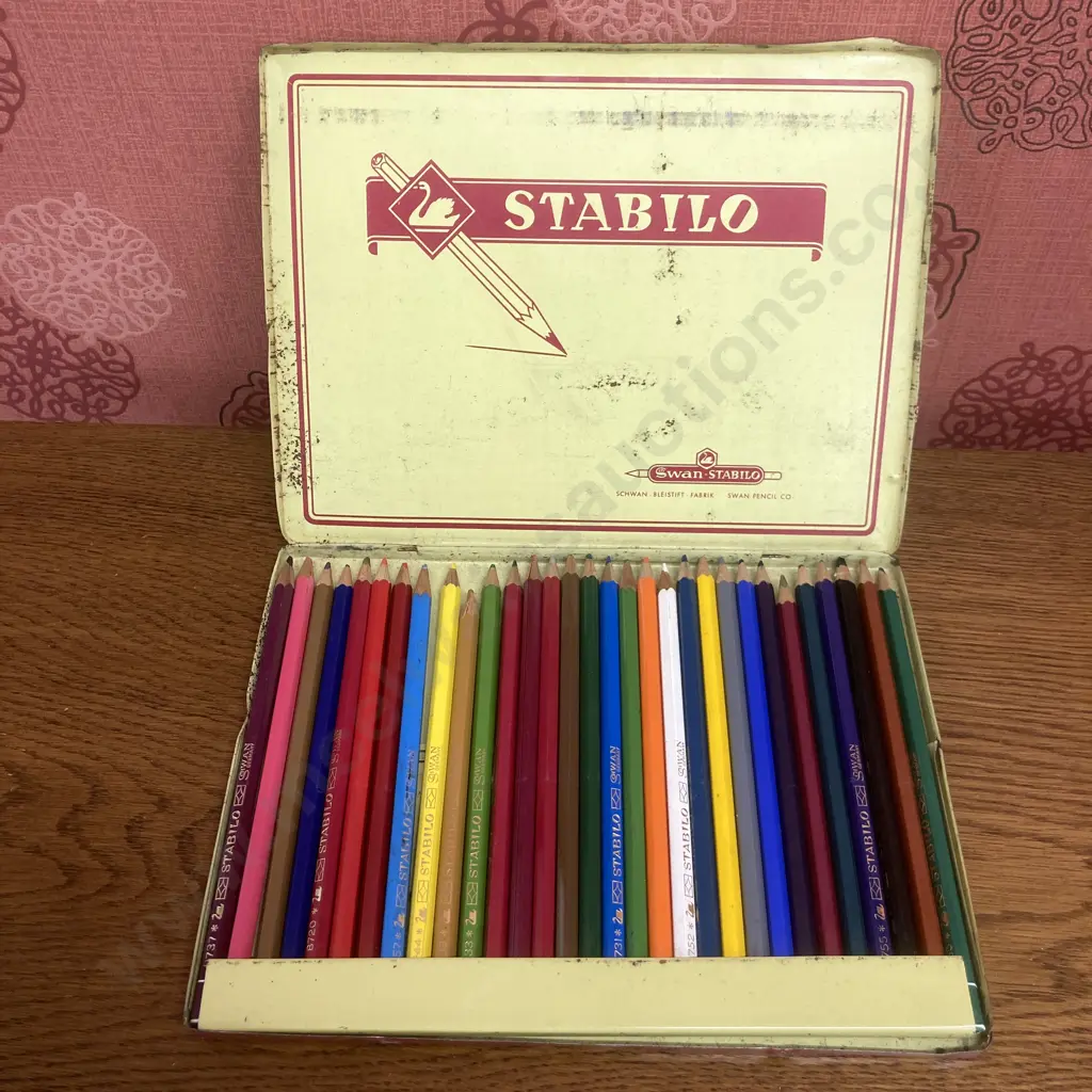 Vintage Swan - Stabilo No8776 Colour Pencil Tin With 31 Colour Pencils, Germany Image 1++
