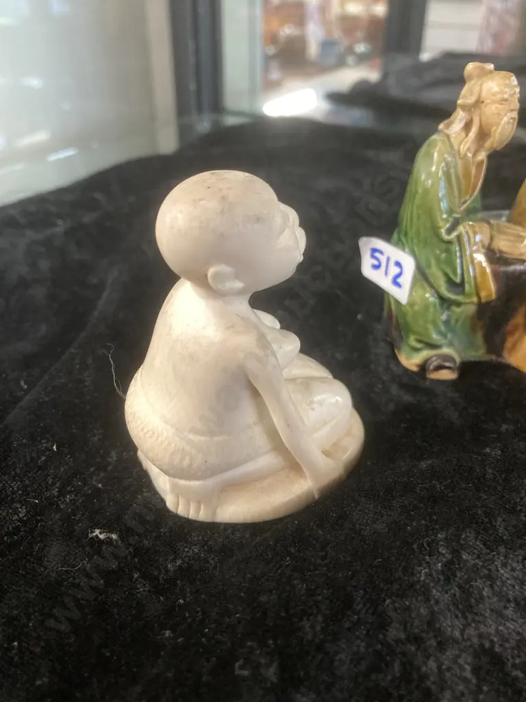 Ivory Nude Crouching Figurine with Iga Ware Ornamental Figurine Image 1++