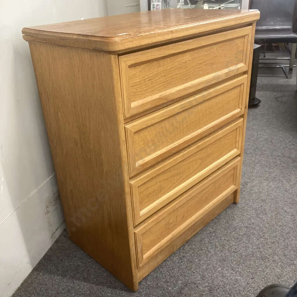 Oak 4 Drawer Tallboy, H90 W76 D45cm Image 1++