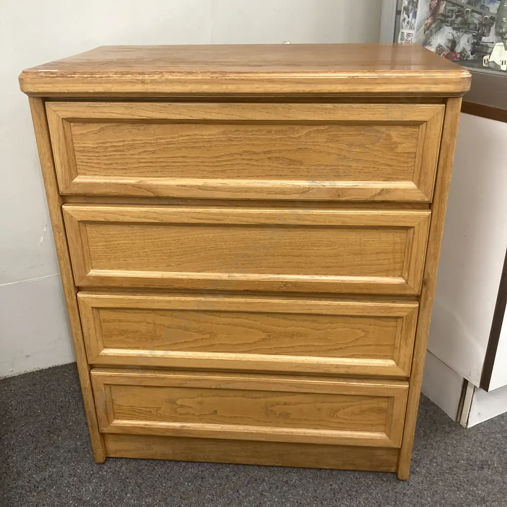 Oak 4 Drawer Tallboy, H90 W76 D45cm Image 1++