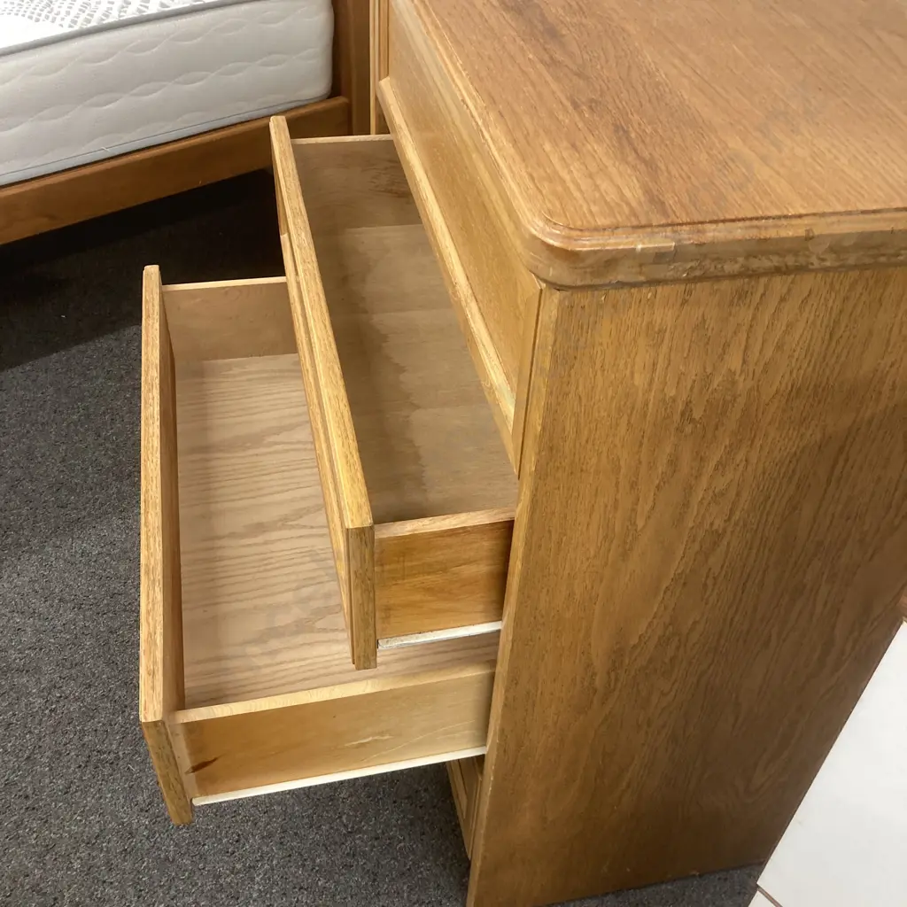 Oak 4 Drawer Tallboy, H90 W76 D45cm Image 1++