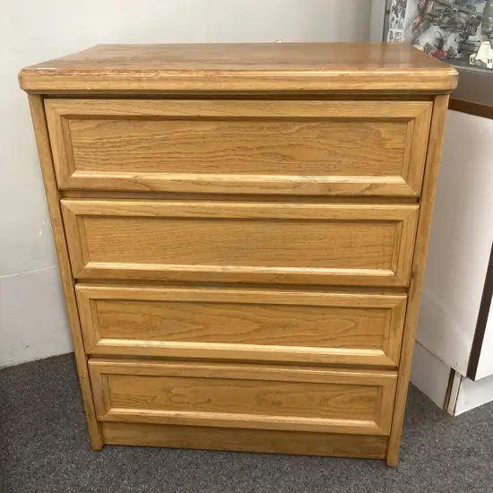 Oak 4 Drawer Tallboy, H90 W76 D45cm