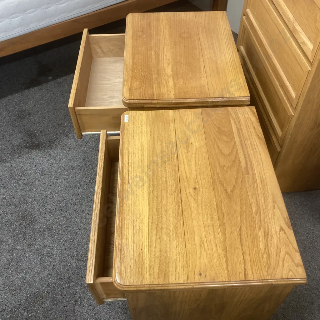Pair Of Oak 2 Drawer Bedside Cabinets, H52 W60 D45cm Image 1++