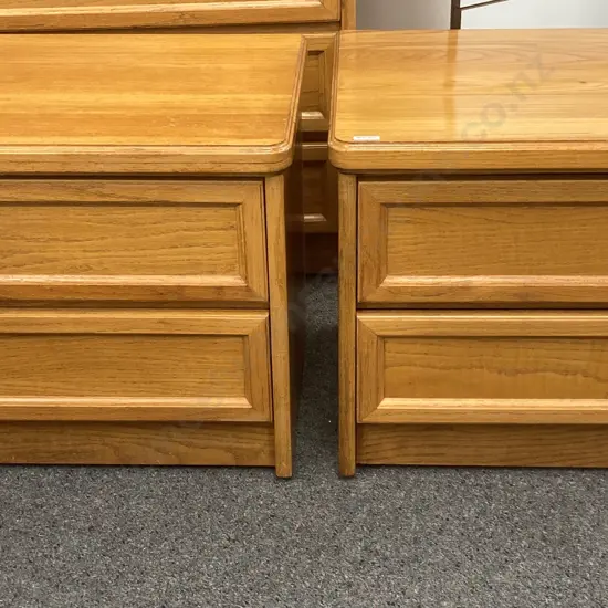 Pair Of Oak 2 Drawer Bedside Cabinets, H52 W60 D45cm