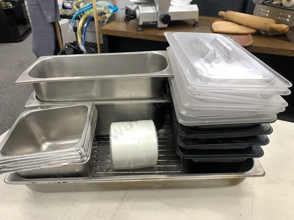 Assortment of Catering Serving Dishes, Bins, Butchers Twine Etc Image 1++
