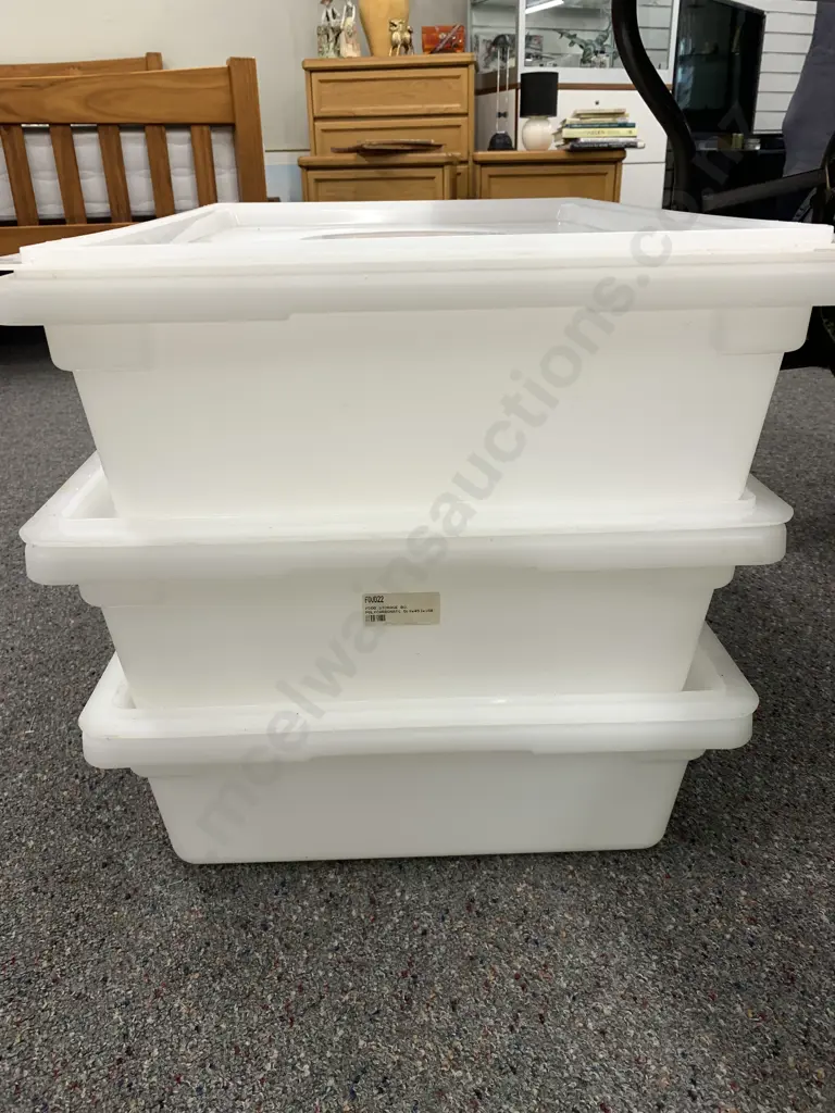 Lot of 3 White Plastic Lidded Food Storage Boxes, Polycarbonate H16 L65 W45 Image 1++
