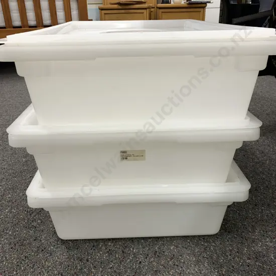 Lot of 3 White Plastic Lidded Food Storage Boxes, Polycarbonate H16 L65 W45
