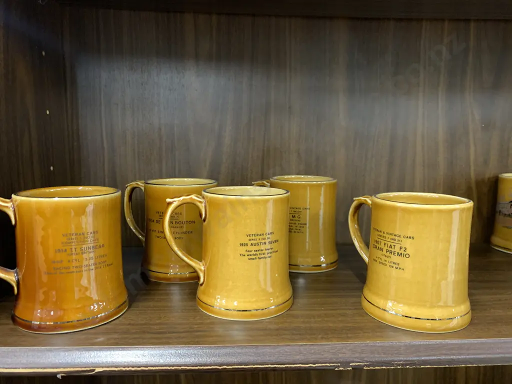 Selection Of Vintage Wade Veteran Cars Tankards x5 Including 1907 Fiat, Austin Seven, 1925 Mg etc Image 1++