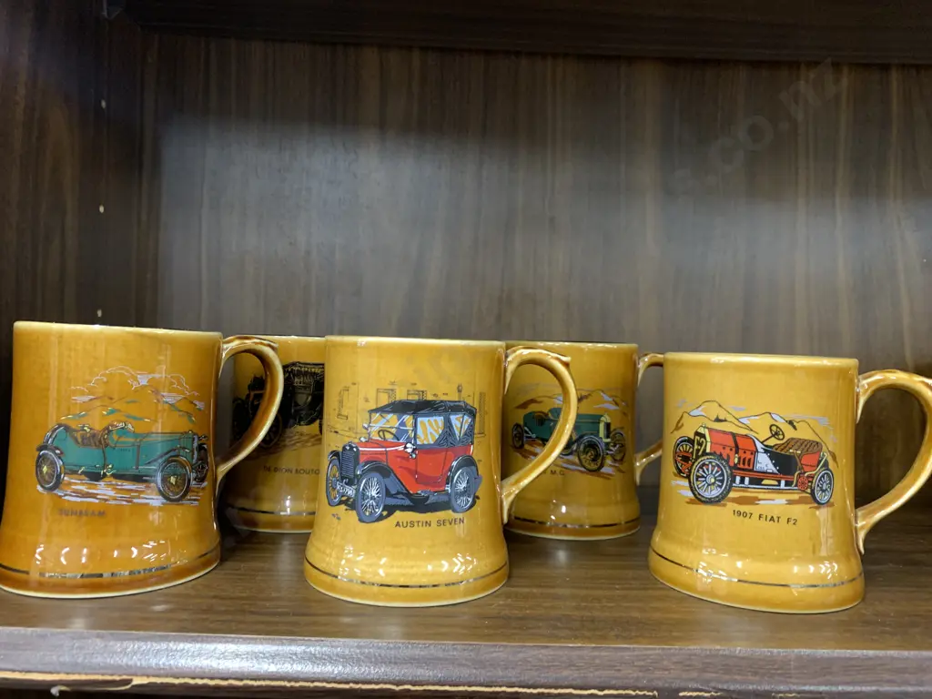 Selection Of Vintage Wade Veteran Cars Tankards x5 Including 1907 Fiat, Austin Seven, 1925 Mg etc Image 1++