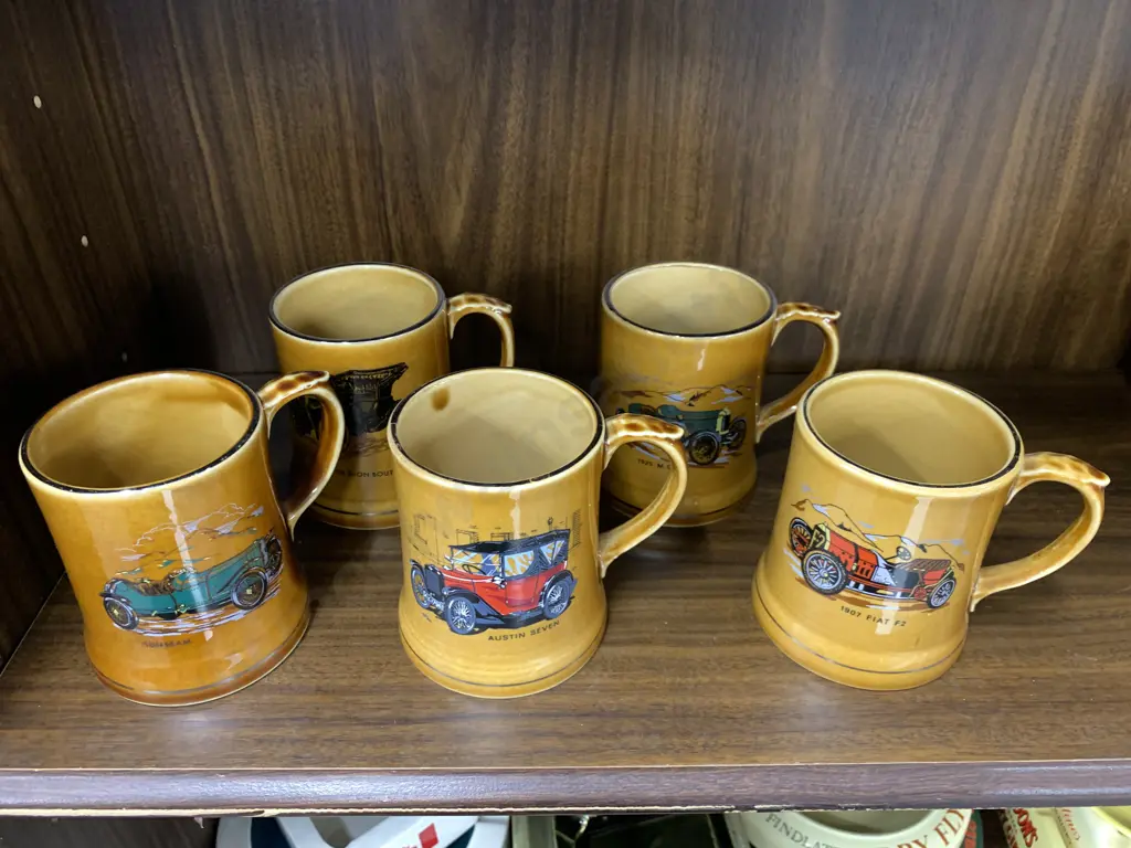 Selection Of Vintage Wade Veteran Cars Tankards x5 Including 1907 Fiat, Austin Seven, 1925 Mg etc Image 1++
