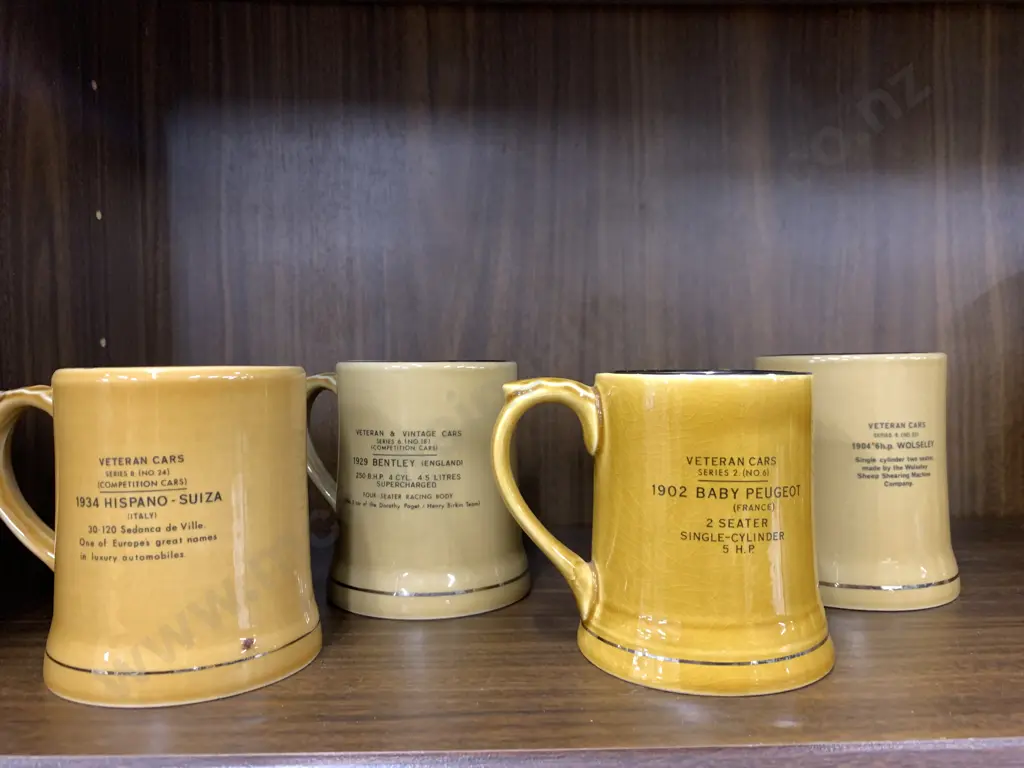 Selection Of Vintage Wade Beer Tankards x4 Including Wolseley, Bentley, Baby Peugeot & Hispano Suiza Image 1++