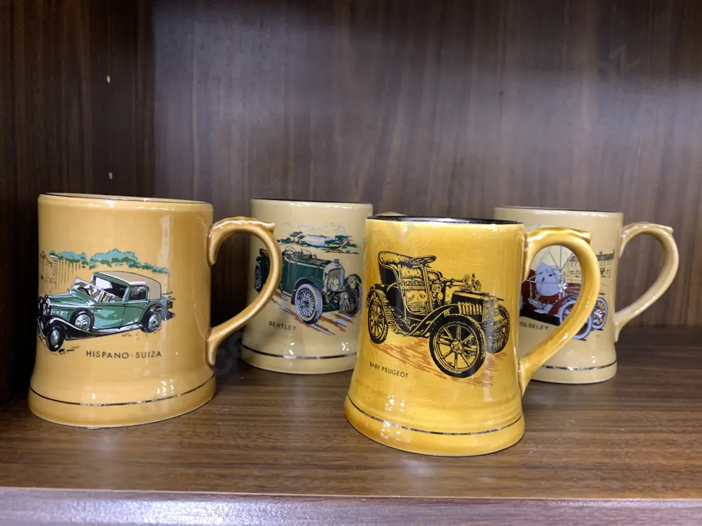 Selection Of Vintage Wade Beer Tankards x4 Including Wolseley, Bentley, Baby Peugeot & Hispano Suiza Image 1++