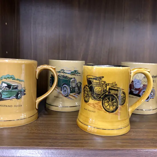 Selection Of Vintage Wade Beer Tankards x4 Including Wolseley, Bentley, Baby Peugeot & Hispano Suiza