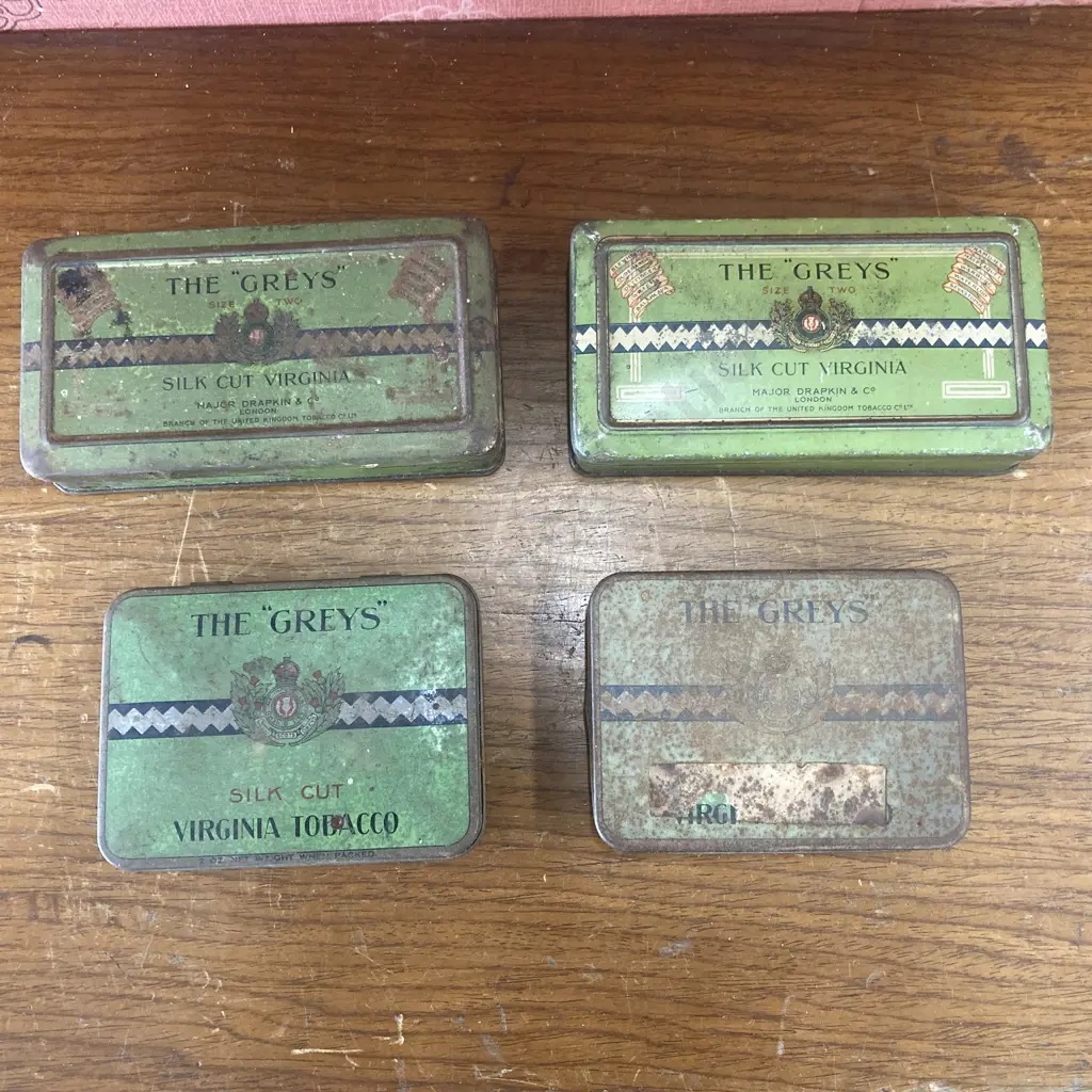 Lot of Four Assorted Vintage The Greys' Tobacco Tins, Hinged Lids Image 1++
