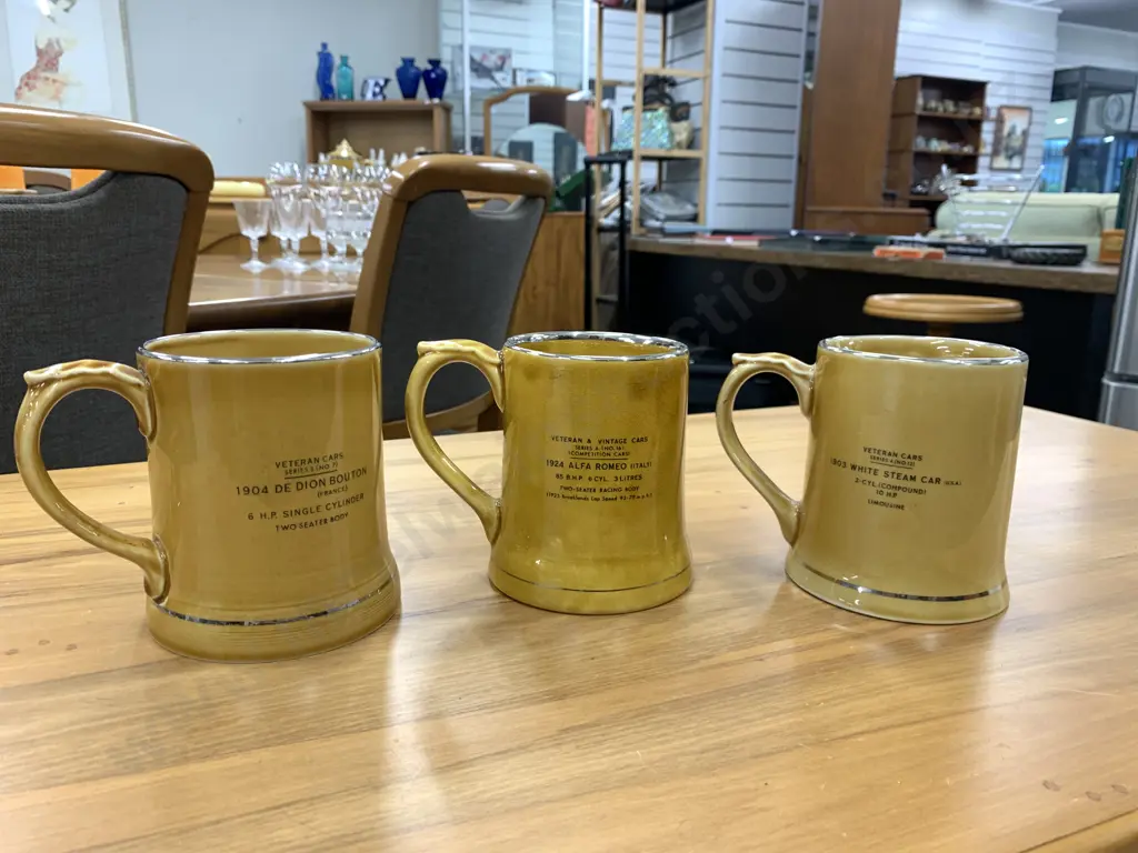 Selection Of Vintage Wade Tankards x3 Including De Dion, Alfa Romeo& White Steam Car Image 1++